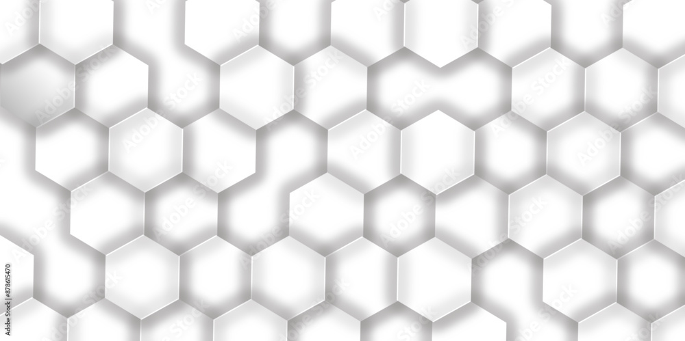 Fototapeta premium Abstract white background with hexagons. Abstract hexagon polygonal pattern background vector. seamless bright white Pattern with hexagons illustration of a honeycomb. Futuristic surface .