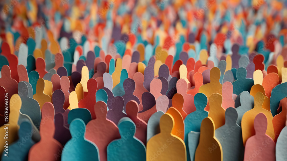 Fototapeta premium people crowd in paper cut style, symbolism of a equality and unity. diversity concept