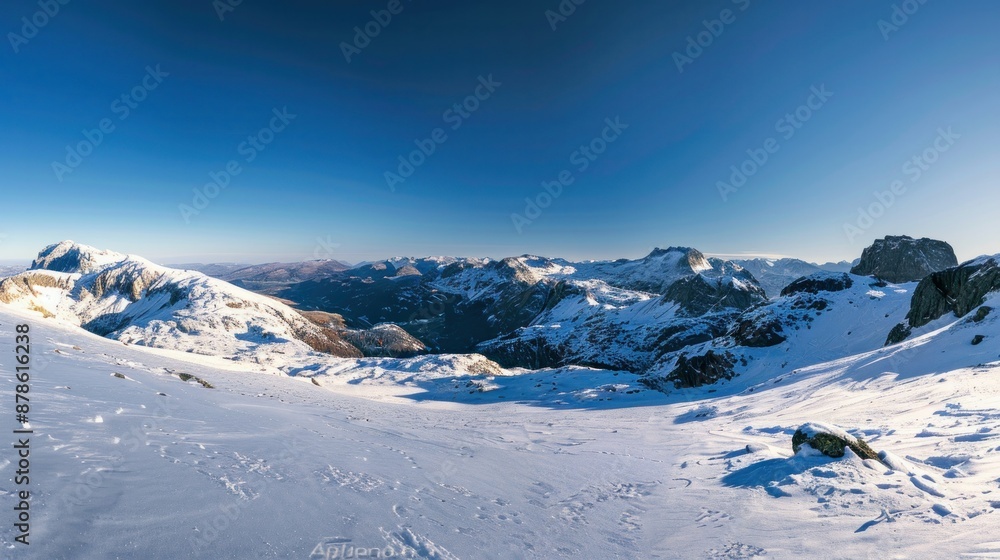 Snow-capped mountains with a clear, crisp blue sky, Snow-capped mountains with a clear, crisp blue sky,