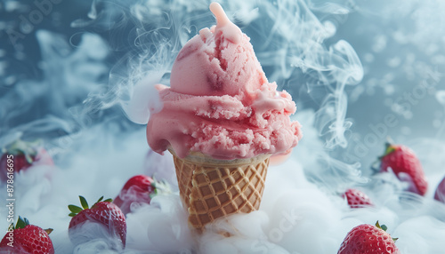 Close-up Ice Cold Strawberry Ice Cream 