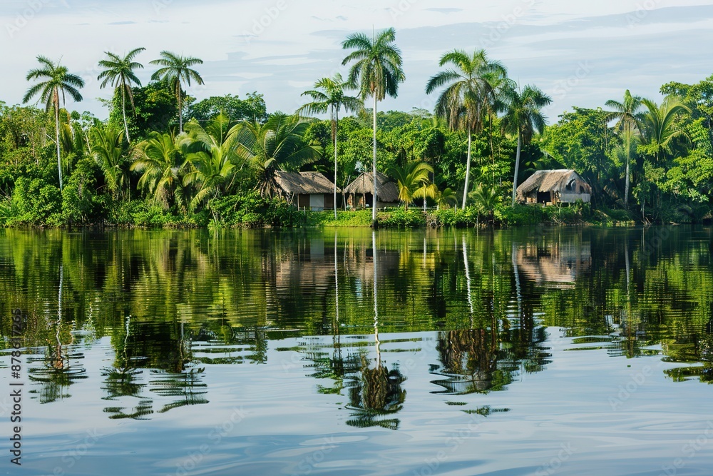 Tropical landscape with reflection on water Tropical landscape with reflection on water