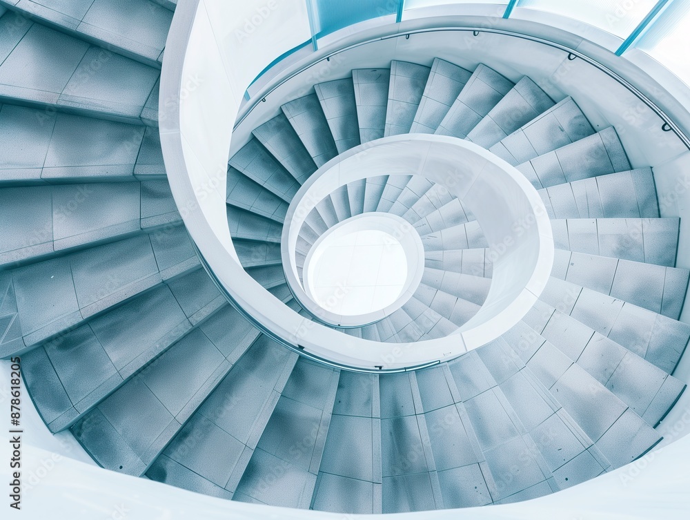 Fototapeta premium A majestically spiral staircase in a modern building. Close-up of a kinetic spiral staircase sculpture defying the laws of gravity and geometry.