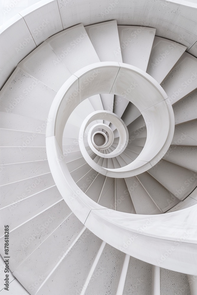 Fototapeta premium A majestically spiral staircase in a modern building. Close-up of a kinetic spiral staircase sculpture defying the laws of gravity and geometry.