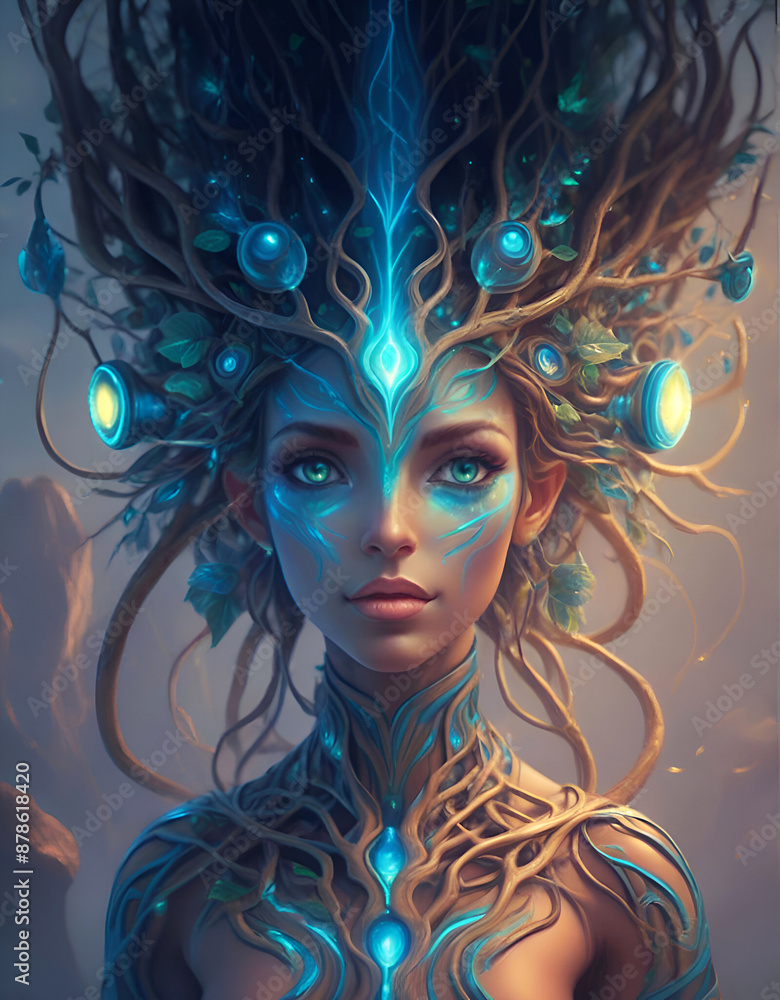 portrait of imagination Eyva tree goddess close up. Ai generated portrait of imagination Eyva tree goddess close up. Ai generated