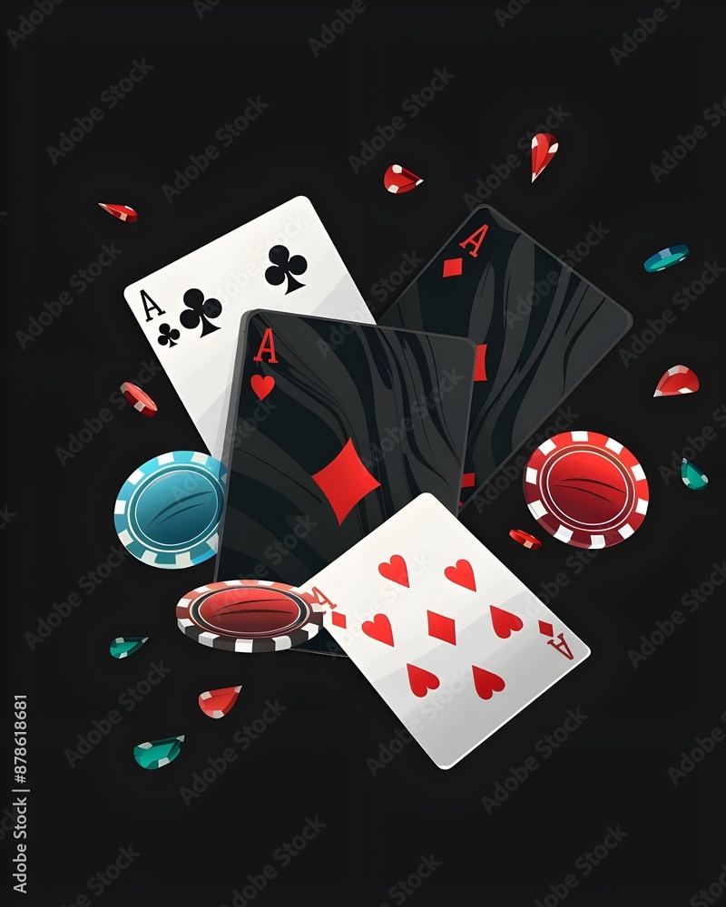 Obraz premium A deck of cards with a pile of chips on top