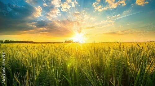 Golden Sunset Over a Wheat Field