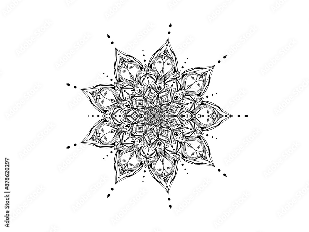 Round Mandala with evil eyes on white background.