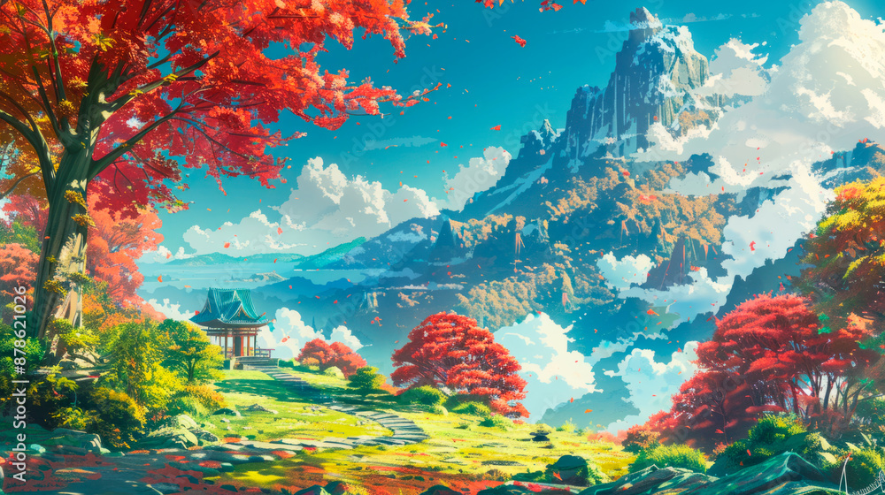 a realistic cartoon background, beautiful scenery. a realistic cartoon background, beautiful scenery.