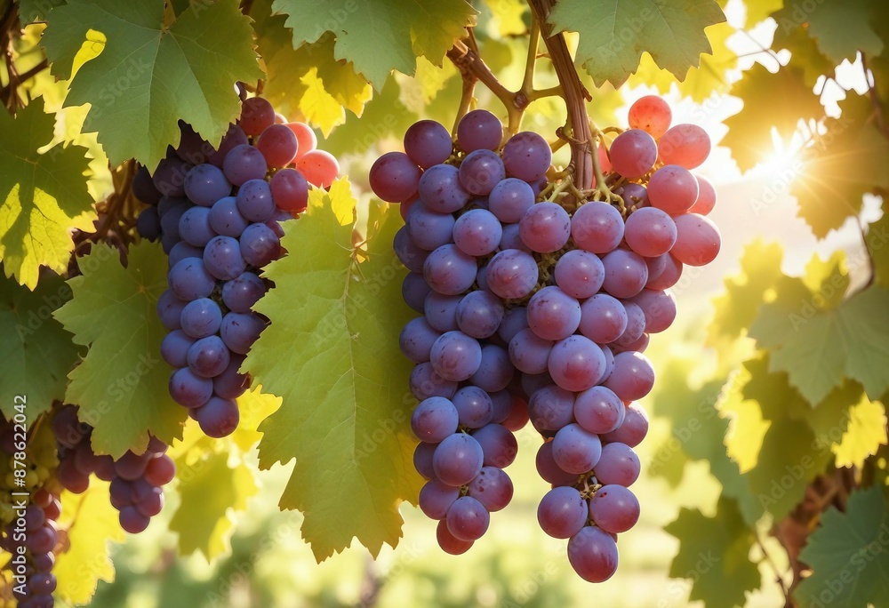 Fototapeta premium vineyard, clusters of ripe grapes hang from the vines.