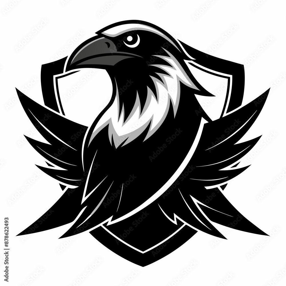 Fototapeta premium black and white crow head illustration