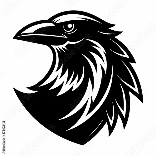 black and white crow head illustration