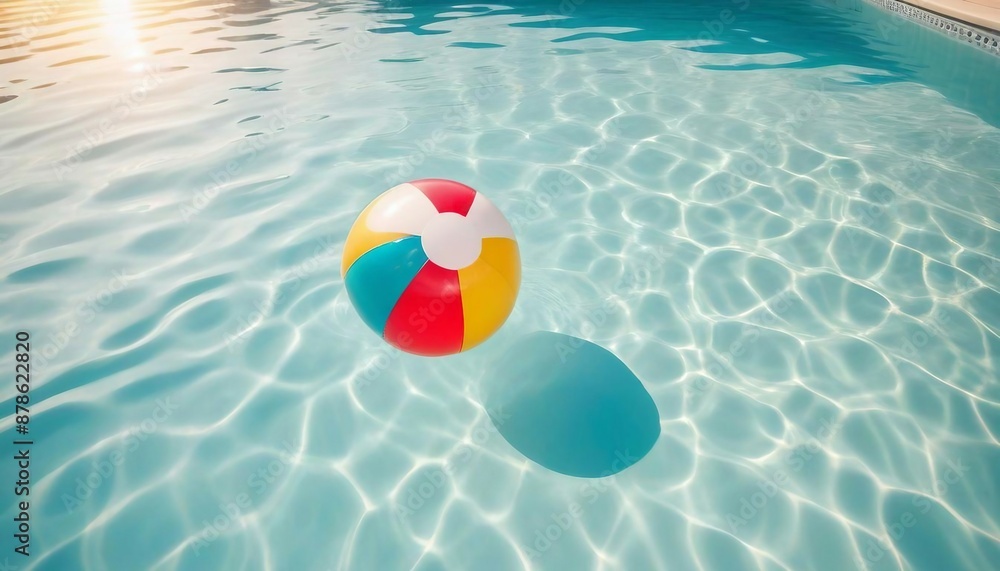 Summer holidays background with colorful beach ball floating on luxury swimming pool and copy space for text Summer holidays background with colorful beach ball floating on luxury swimming pool and copy space for text