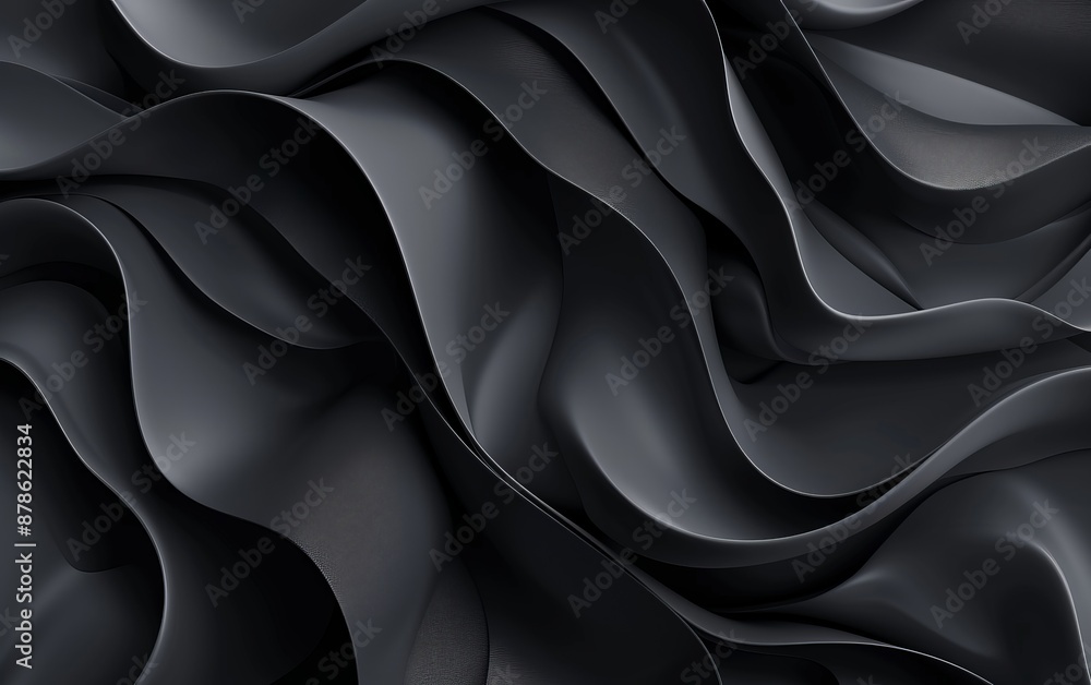 Fototapeta premium Abstract black waves texture, smooth satin or silk fabric for background.