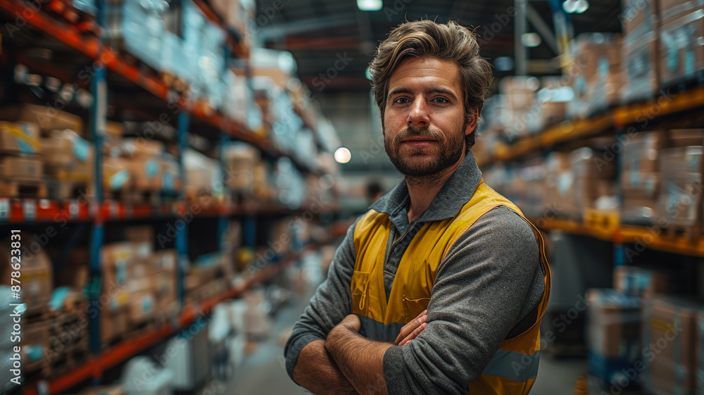 Confident Warehouse Worker: Professionalism in Modern Industrial Setting Confident Warehouse Worker: Professionalism in Modern Industrial Setting