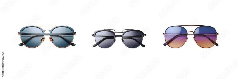 Summer sunglasses with modern and minimal style set of against Transparent background Summer sunglasses with modern and minimal style set of against Transparent background