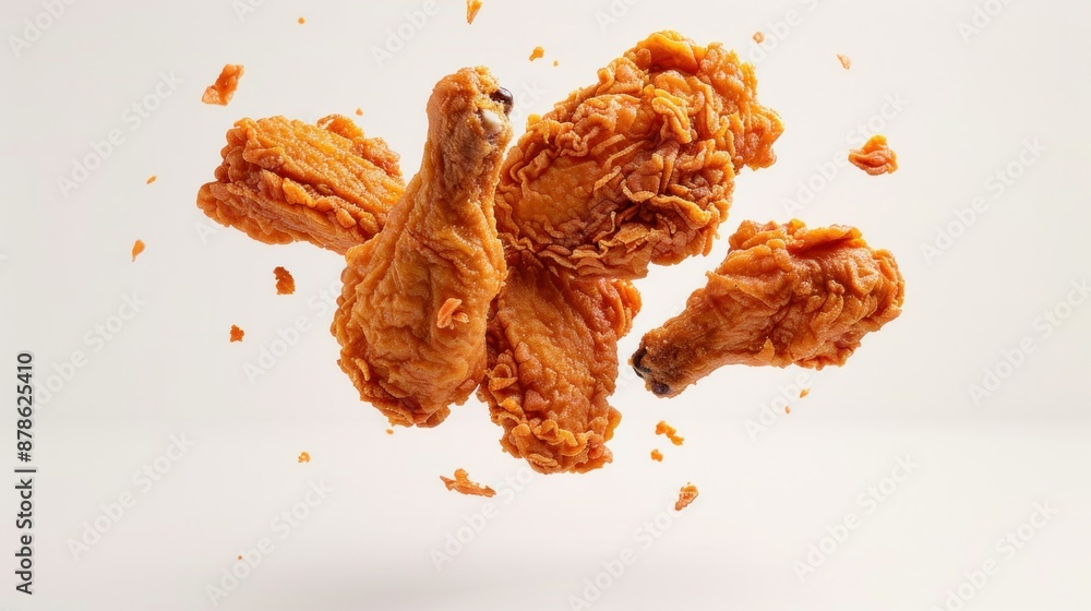 Top view of crispy fried chicken with flying coated Top view of crispy fried chicken with flying coated