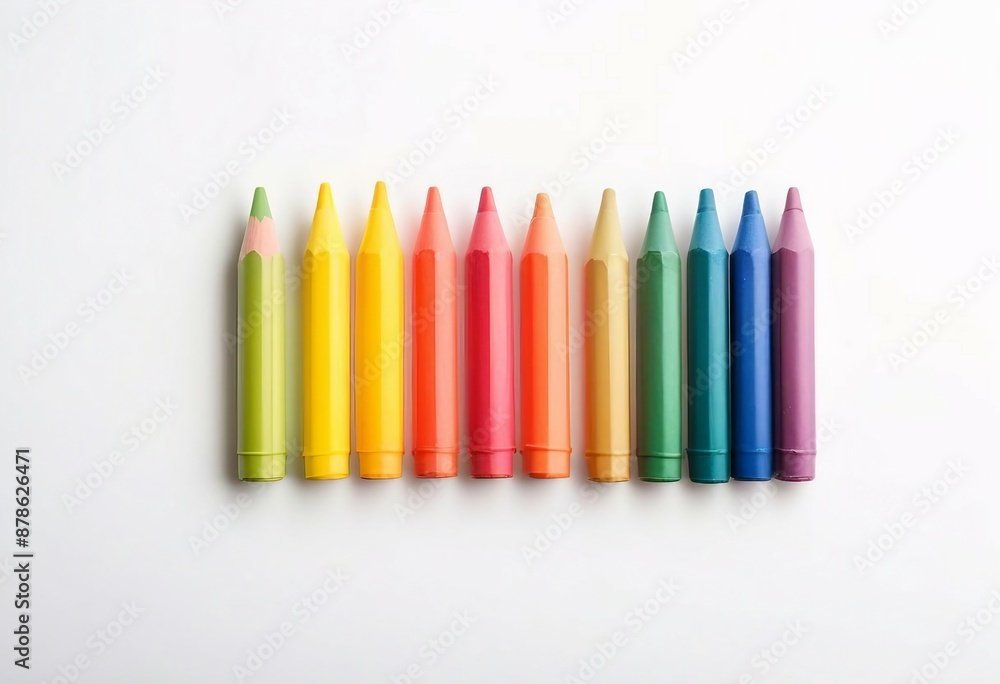Fototapeta premium colored crayons lined up side by side, ad shot