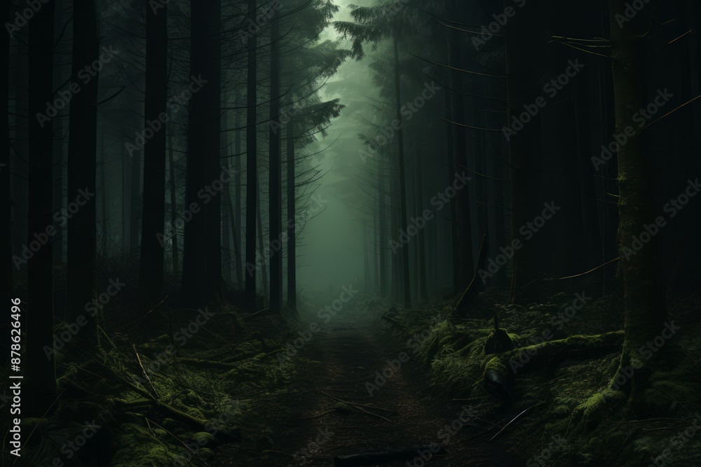 Fototapeta premium Sunny Day in Dark Gothic Forest Light Emerald and Brown.jpeg