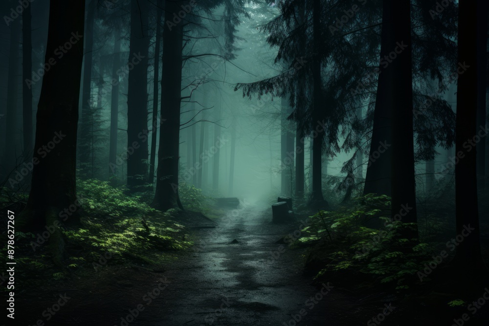 Naklejka premium Whispers of the Foggy Emerald Forest.jpeg