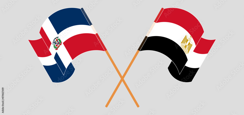 Crossed and waving flags of Dominican Republic and Egypt Crossed and waving flags of Dominican Republic and Egypt
