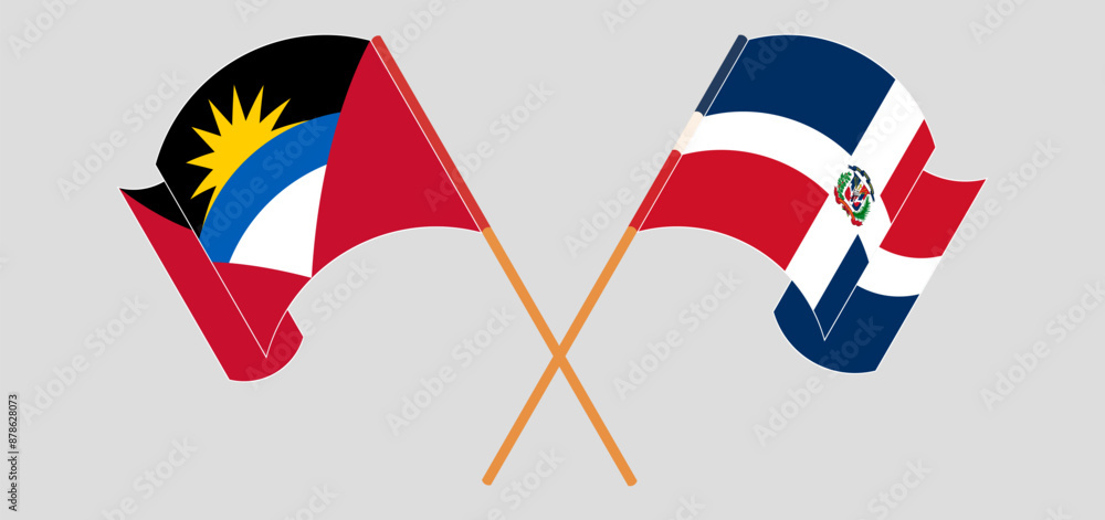 Crossed and waving flags of Antigua and Barbuda and Dominican Republic Crossed and waving flags of Antigua and Barbuda and Dominican Republic