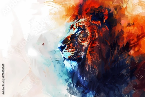 lion mabstract painting, watercolor style. photo