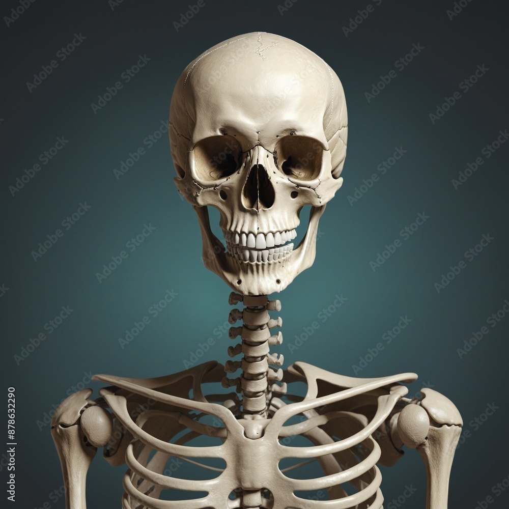 Isolated cut-out image of a smiling skeletal skull on a white background, embodying the connection between anatomy, death, and Halloween Isolated cut-out image of a smiling skeletal skull on a white background, embodying the connection between anatomy, death, and Halloween
