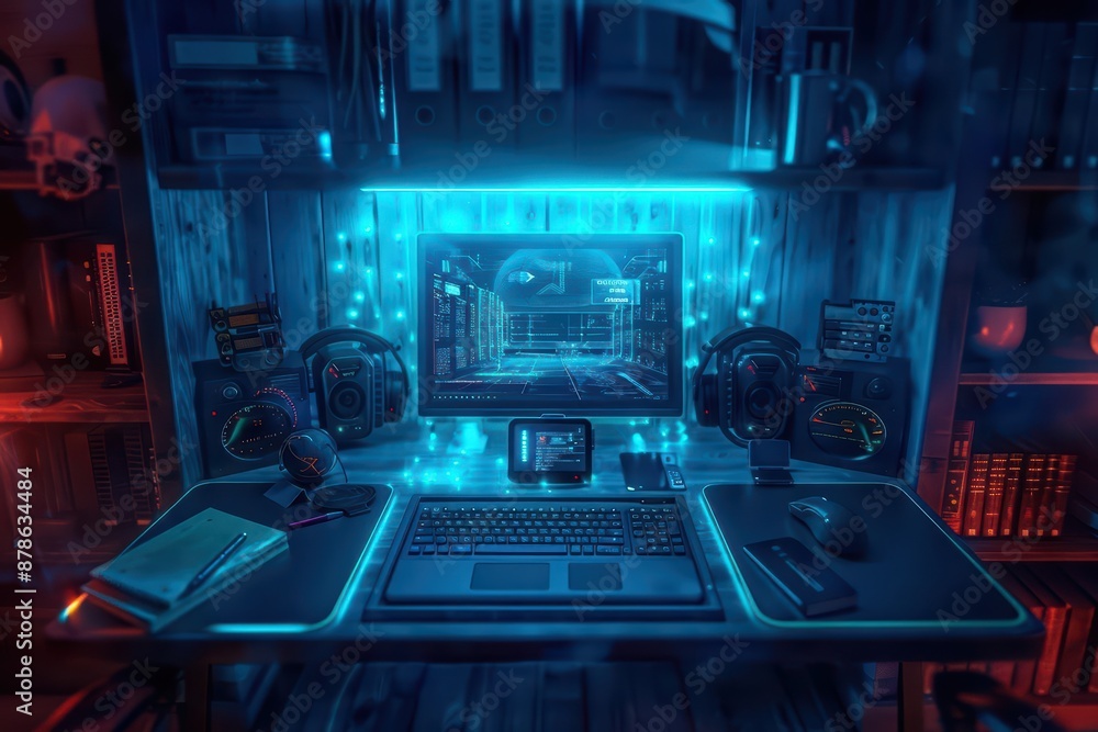 A mystical office where the boss uses enchanted artifacts and hightech gadgets to inspire and guide their team A mystical office where the boss uses enchanted artifacts and hightech gadgets to inspire and guide their team