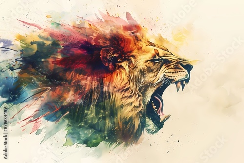 lion mabstract painting, watercolor style.