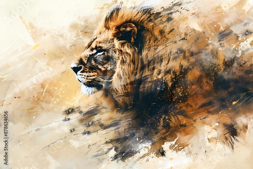 lion mabstract painting, watercolor style. photo