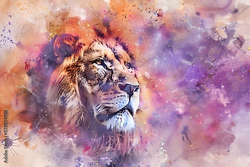 lion mabstract painting, watercolor style. photo