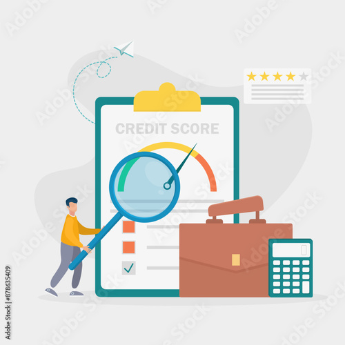 The manager evaluates the potential debtor's ability to repay the debt. Credit rating, credit risk control, credit rating agency concept. Vector illustration.	