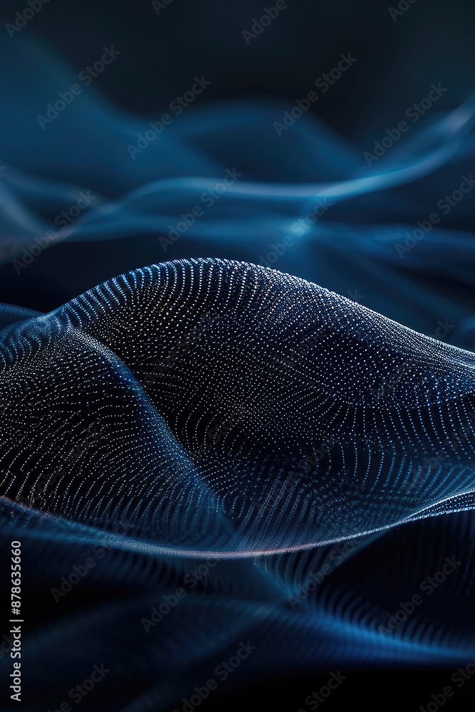 Modern shiny blue black moving neon lines on dark background. Glowing wave on a dark background. Neon wave. Futuristic background. Texture of silk fabric in the form of a wave. Copy space. Modern shiny blue black moving neon lines on dark background. Glowing wave on a dark background. Neon wave. Futuristic background. Texture of silk fabric in the form of a wave. Copy space.
