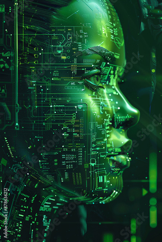 human encoding and artificial intelligence in high resolution with moving background image stock video footage, in the style of navy and green