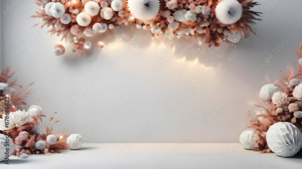 Obraz premium White background with flowers and space
