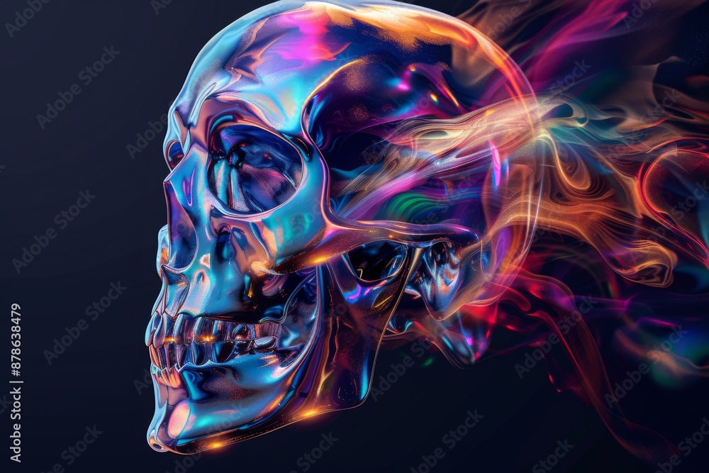 Metallic Skull with Abstract Smoke