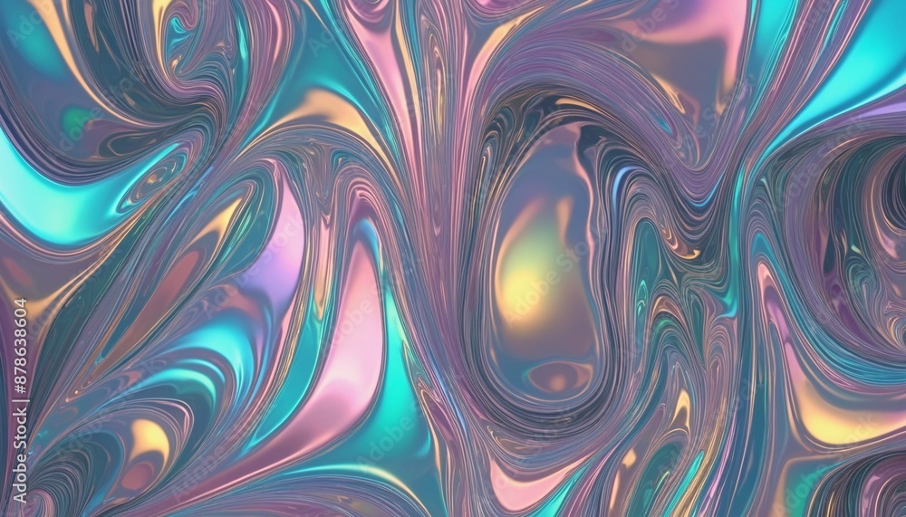 Fototapeta premium Ethereal 3D liquid holographic wallpaper in vibrant shades of pink, blue, and purple