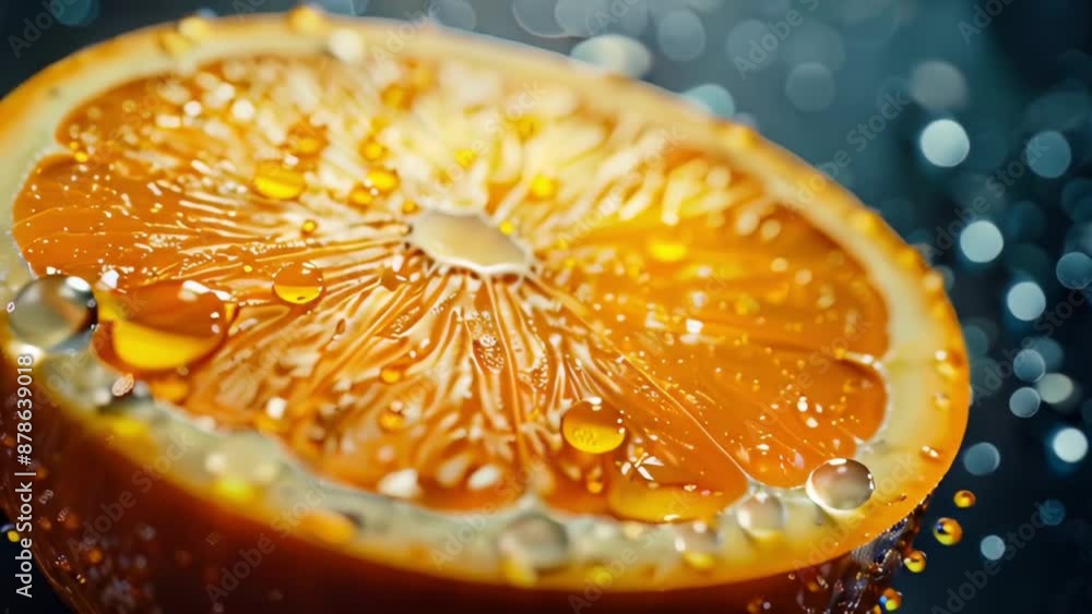 Fresh Orange Slice with Water Droplets in Focus Fresh Orange Slice with Water Droplets in Focus