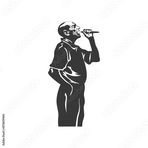 minimalist logo or symbol elderly man brushing his teeth black color only