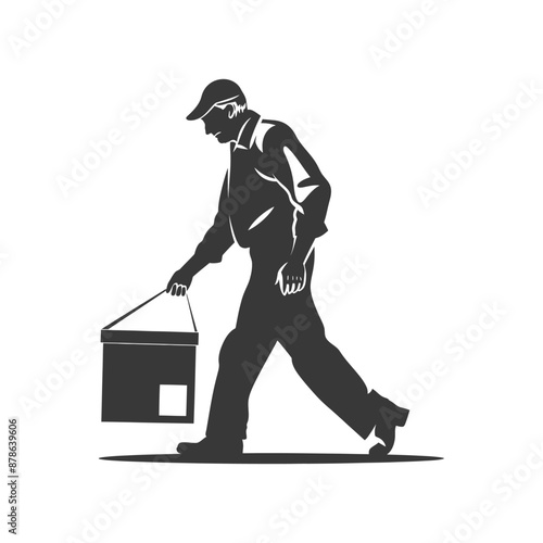 minimalist logo or symbol elderly man carry goods black color only