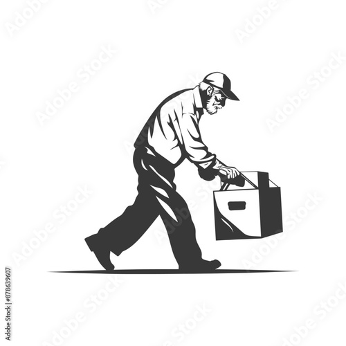 minimalist logo or symbol elderly man carry goods black color only