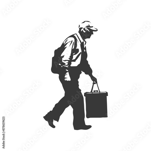 minimalist logo or symbol elderly man carry goods black color only
