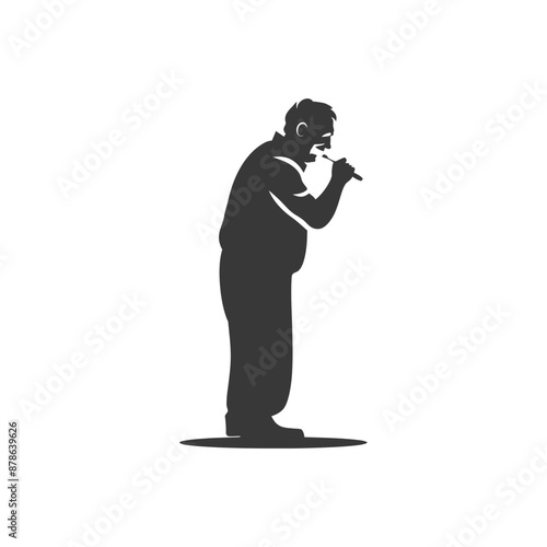 minimalist logo or symbol elderly man brushing his teeth black color only