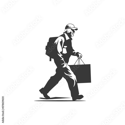 minimalist logo or symbol elderly man carry goods black color only