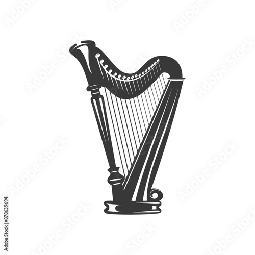 minimalist logo or symbol ancient harp black color only