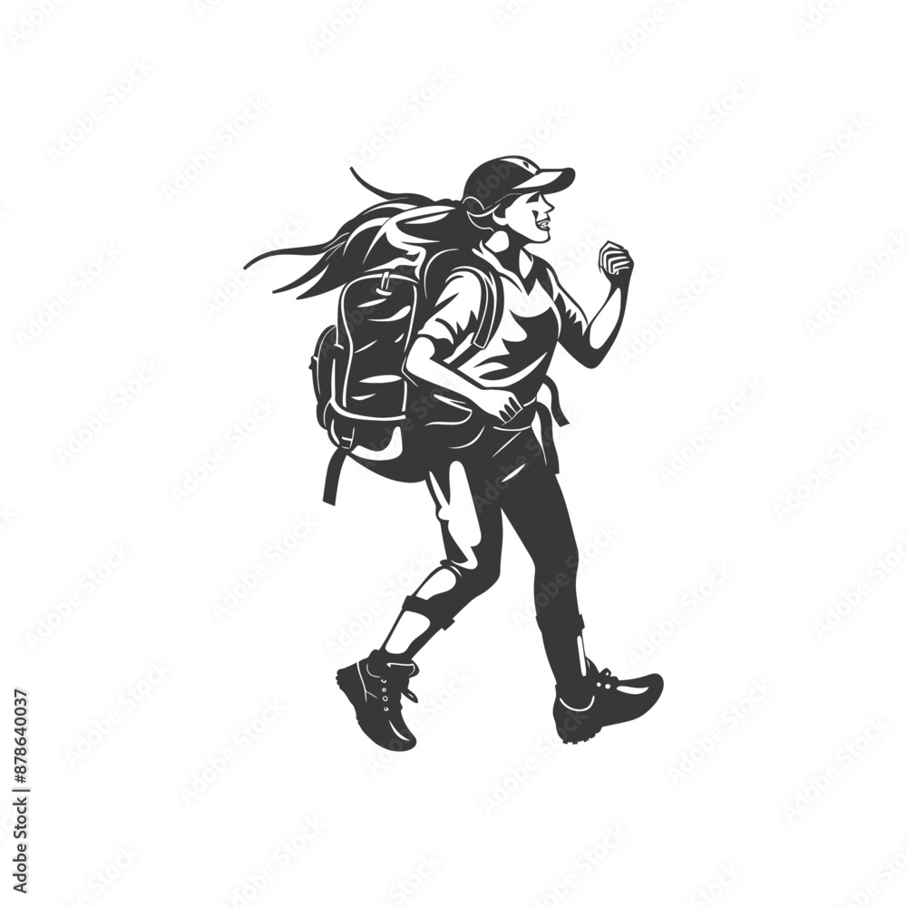 Obraz premium minimalist logo or symbol backpacker woman black color only