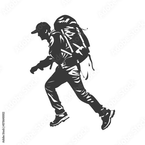 minimalist logo or symbol backpacker man black color only