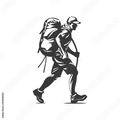 minimalist logo or symbol backpacker man black color only