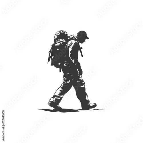 minimalist logo or symbol backpacker man black color only
