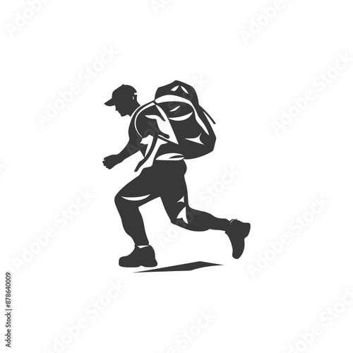 minimalist logo or symbol backpacker man black color only